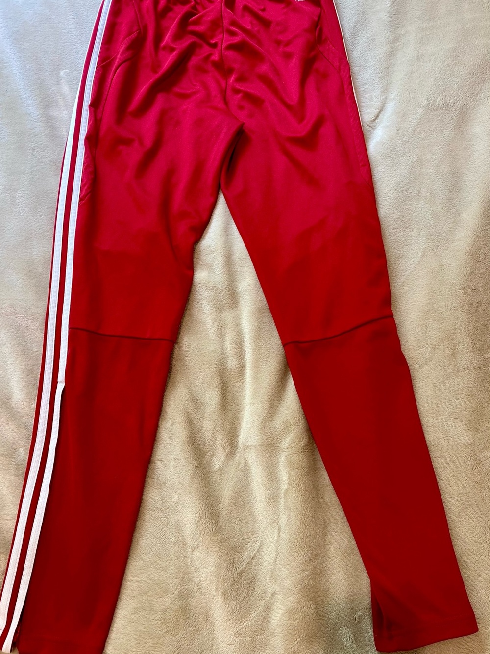 Adidas Red Climacool Track Pants Women’s M (12-14) White Stripes Zip Ankles - Picture 7 of 10